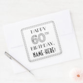 HAPPY 60TH誕生日、アールデコスタイル、名前をカスタムする スクエアシール (封筒)