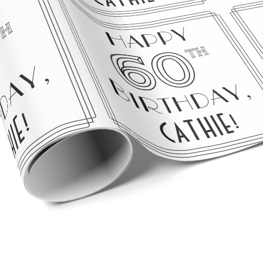 HAPPY 60th誕生日;アールデコスタイル;名前をカスタムする ラッピングペーパー (ロールコーナー)