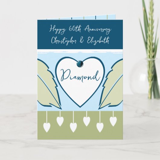 Happy 60th Anniversaryの名前を青い緑で追加 カード (正面)
