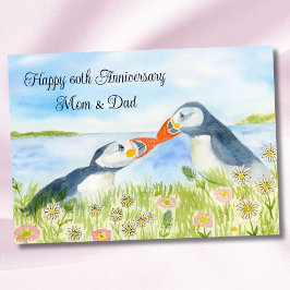 Happy 60th Anniversary Mom & Dad Puffins  カード