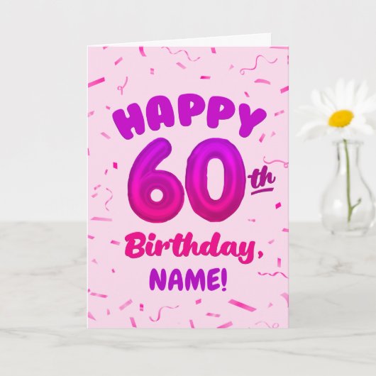 Happy 60th Birthday Card with Custom Name カード (小さな植物)