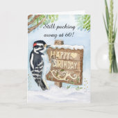 Happy 60th Birthday Downy Woodpecker カード (正面)