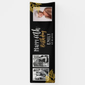 Happy 60th Birthday Gold Foliage 3 Photo Backdrop 横断幕 (縦)