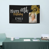 Happy 60th Birthday Gold Foliage Photo Backdrop 横断幕 (トレードショー)