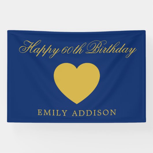 Happy 60th Birthday Navy Banner with Custom Text 横断幕 (横)