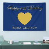Happy 60th Birthday Navy Banner with Custom Text 横断幕 (トレードショー)