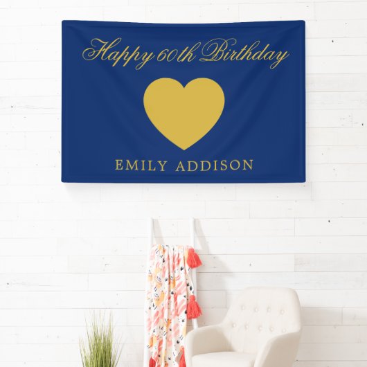 Happy 60th Birthday Navy Banner with Custom Text 横断幕 (インサイチュ)