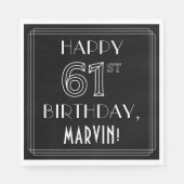 HAPPY 61ST誕生日、アールデコスタイル、名前をカスタムする スタンダードランチョンナプキン (正面)