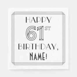 HAPPY 61ST誕生日、アールデコスタイル、名前をカスタムする スタンダードランチョンナプキン