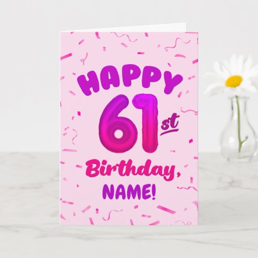 Happy 61st Birthday Card with Custom Name カード (小さな植物)