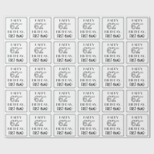 HAPPY 62ND誕生日;アールデコスタイル;名前をカスタムする ラッピングペーパー (フラット)