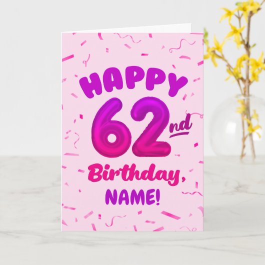 Happy 62nd Birthday Card with Custom Name カード (黄色い花)