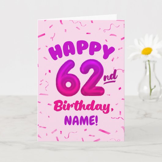 Happy 62nd Birthday Card with Custom Name カード (小さな植物)