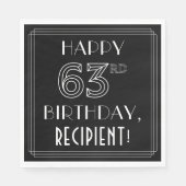 HAPPY 63rd誕生日、アールデコスタイル、名前をカスタムする スタンダードランチョンナプキン (正面)