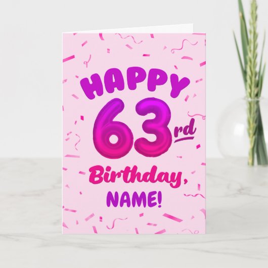 Happy 63rd Birthday Card with Custom Name カード (正面)