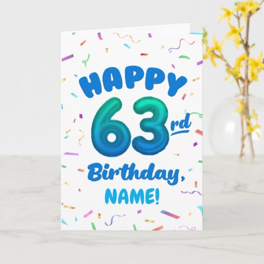 Happy 63rd Birthday Card with Custom Name カード (黄色い花)