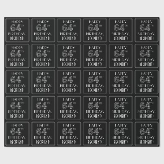HAPPY 64th誕生日、アールデコスタイル(名前をカスタムする付) ラッピングペーパー (シーム)