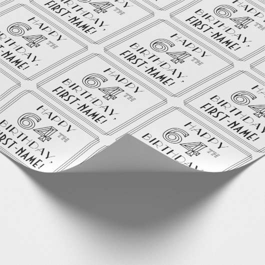 HAPPY 64th誕生日;アールデコスタイル;名前をカスタムする ラッピングペーパー (角)