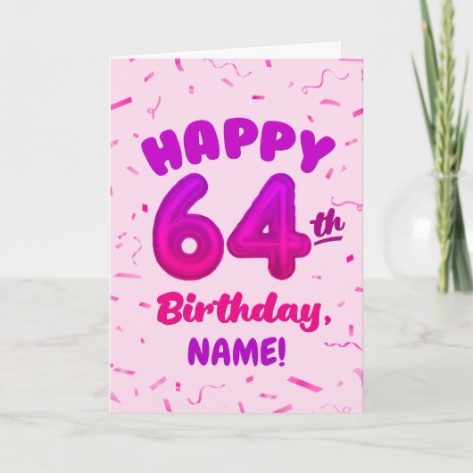 Happy 64th Birthday Card with Custom Name カード (正面)