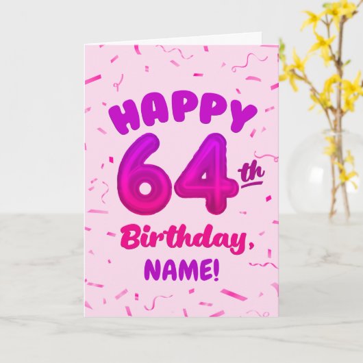 Happy 64th Birthday Card with Custom Name カード (黄色い花)