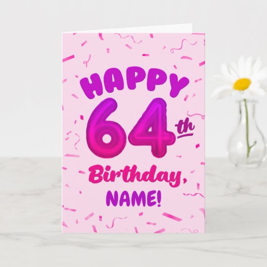 Happy 64th Birthday Card with Custom Name カード (小さな植物)