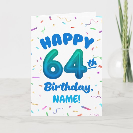 Happy 64th Birthday Card with Custom Name カード (正面)