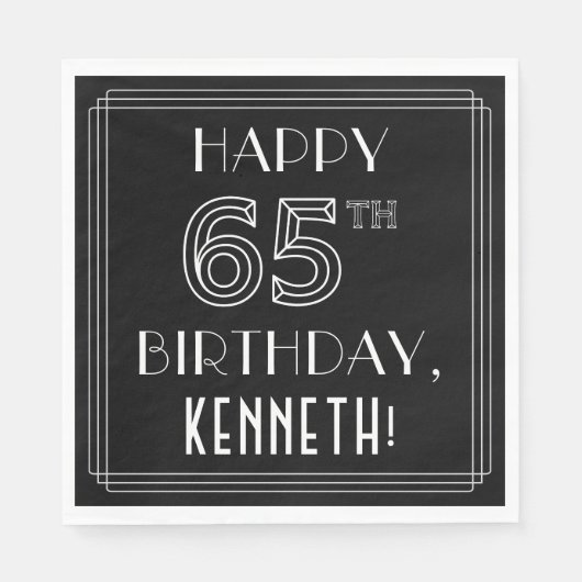 HAPPY 65th誕生日;アールデコスタイル;名前をカスタムする スタンダードランチョンナプキン (正面)