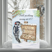 Happy 65th Birthday Downy Woodpecker カード