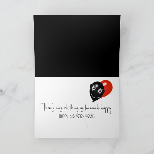 Happy 65th Birthday On Black With Balloons カード (内部)