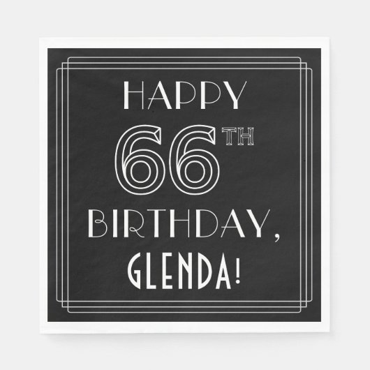 HAPPY 66th誕生日;アールデコスタイル;名前をカスタムする スタンダードランチョンナプキン (正面)