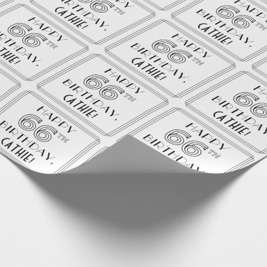 HAPPY 66th誕生日;アールデコスタイル;名前をカスタムする ラッピングペーパー (角)