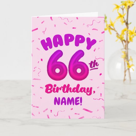 Happy 66th Birthday Card with Custom Name カード (黄色い花)