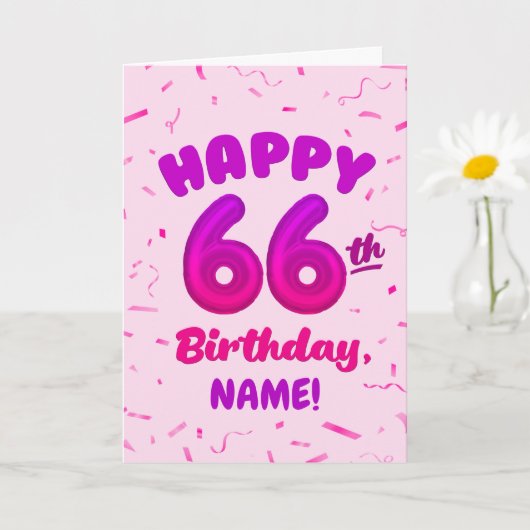 Happy 66th Birthday Card with Custom Name カード (小さな植物)