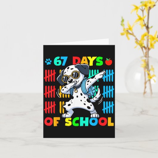 Happy 67 Days School Cute Dog 67 Days Smarter Stud カード (黄色い花)