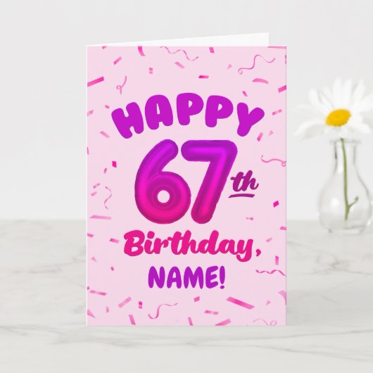 Happy 67th Birthday Card with Custom Name カード (小さな植物)