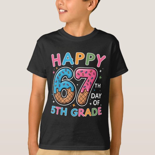 Happy 67th Day Of 5th Grade Ice Cream Drip 67 Days Tシャツ (正面)
