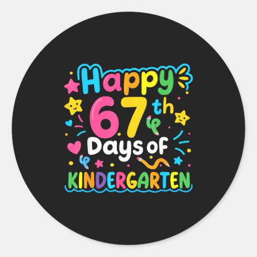 Happy 67th Day Of Kindergarten School Meme 67 Kids ラウンドシール (正面)