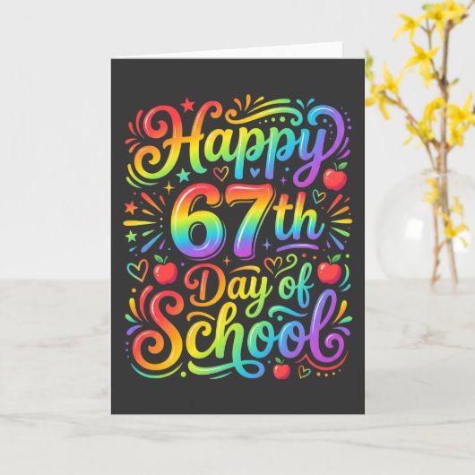 Happy 67th Day of School Rainbow Teacher カード (黄色い花)