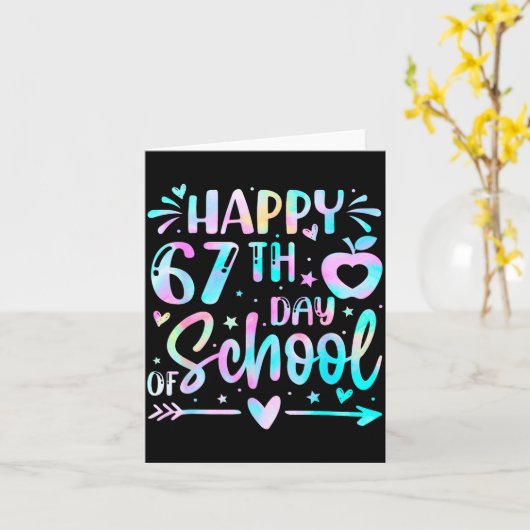 Happy 67th Day Of School Tie Dye Rainbow 67 Days S カード (黄色い花)