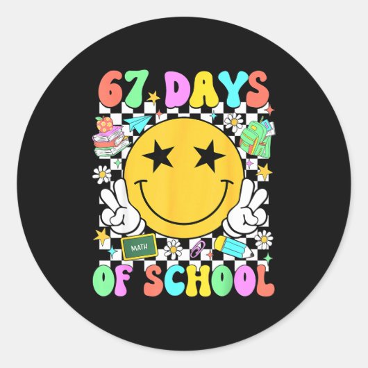 Happy 67th Day Of School Vibes Smile Face 67 Days  ラウンドシール (正面)