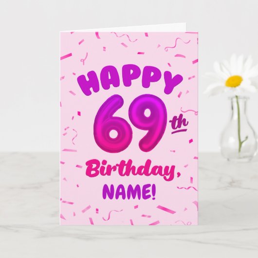 Happy 69th Birthday Card with Custom Name カード (小さな植物)