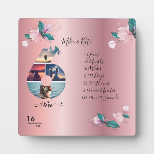 Happy 6th Anniversary,カスタムコラージュ，カウント フォトプラーク (正面)