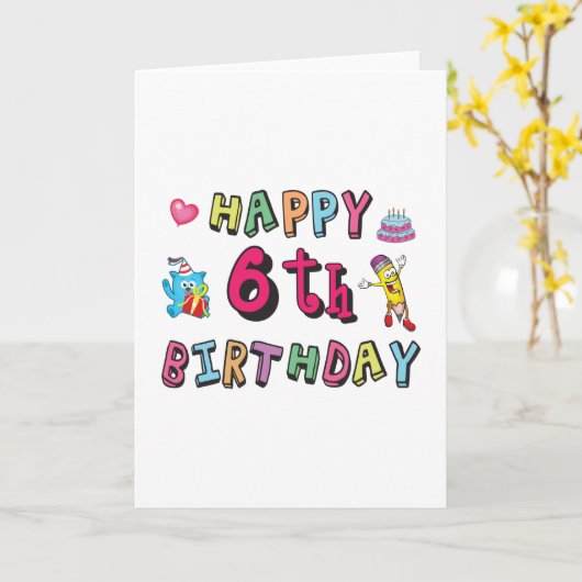 Happy 6th Birthday 6 year old b-day surprise カード (黄色い花)