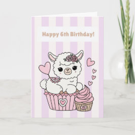 Happy 6th Birthday Cute Llama Girl Card カード