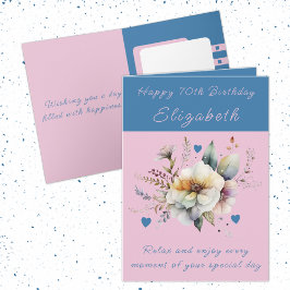 Happy 70誕生日名フローラ青 カード