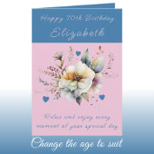 Happy 70誕生日名フローラ青 カード