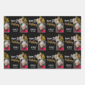 Happy 70th Birthday Black Gold Foliage Photo  ラッピングペーパーシート (正面2)