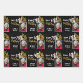 Happy 70th Birthday Black Gold Foliage Photo  ラッピングペーパーシート (正面)