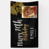 Happy 70th Birthday Gold Foliage Photo Backdrop 横断幕 (縦)