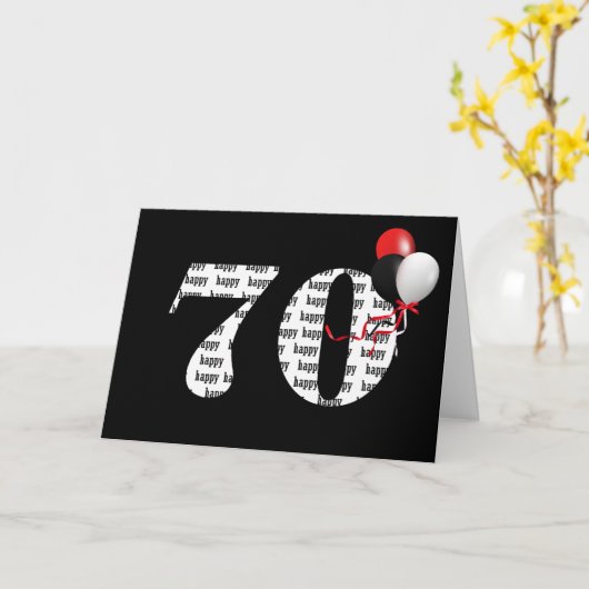 Happy 70th Birthday On Black With Balloons カード (黄色い花)